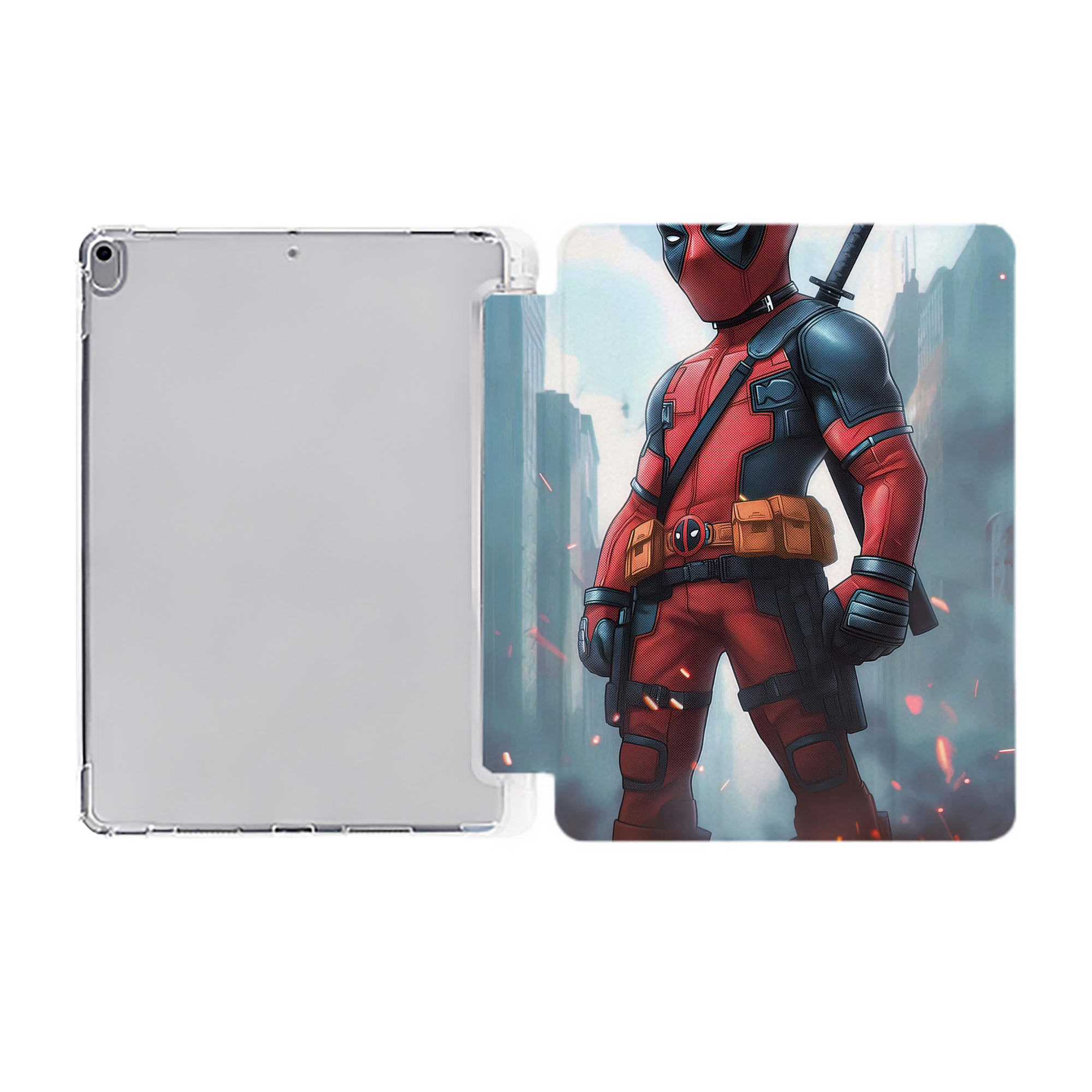 （画像用） Deadpool デッドプール IPad ケース ペン収納付き 三つ折りスタンド PUレザー×シリコン 対応機種9.5/10.5/10.9インチ